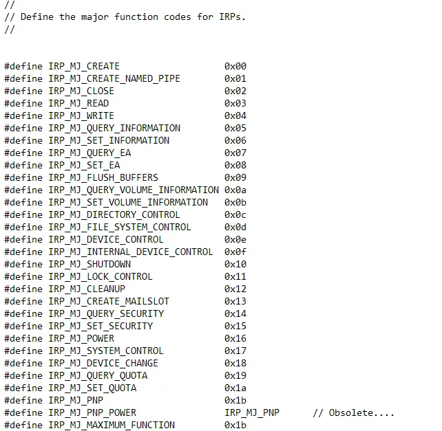 IRP Major Function Codes